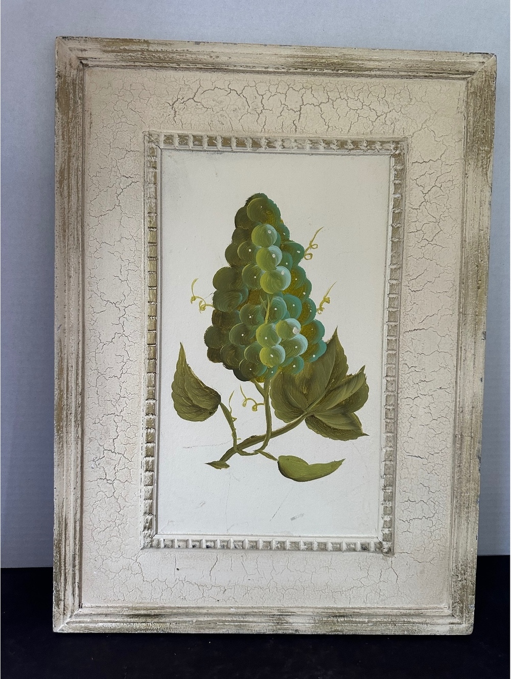 Vintage Hand Painted Grapes Wood Panel Wall Art 17 x 12.5 Rustic Decor
